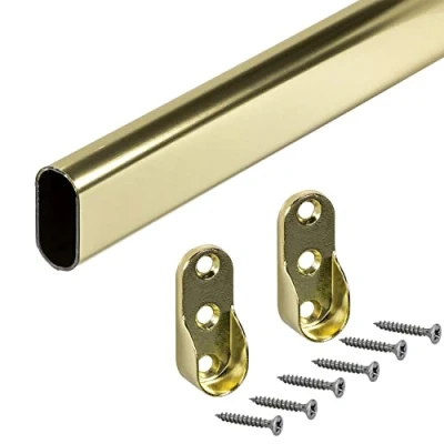 Afbeelding van Gedotec Garderobestang, ovaal, kaststang 1000 mm, 1 stuk kledingkaststang met 2 stuks stangbevestigingen, meubelbuis 30 x 15 messing