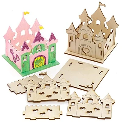 Afbeelding van Baker Ross FE580 Kasteel Houten Model Set Pak van 3, Theelichthouder om te Versieren en Tentoon Stellen, Ideaal Kinder Knutselproject.