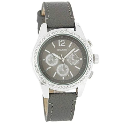 Afbeelding van OOZOO Timepieces Zilverkleurige horloge met donker grijze leren band JR183