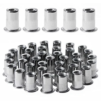 Afbeelding van Gueenky 100 stuks klinkmoeren M6 roestvrij staal, platte kop M6, roestvrijstalen klinkmoeren, blindklinkmoeren verzonken voor metaal kunststof (12 mm x 15 mm)
