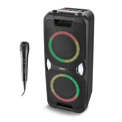 Afbeelding van MEDION PE 1 Pure Partybox (accu, met microfoon, grote draagbare Bluetooth luidspreker, muziekbox lichteffecten, partyluidspreker karaoke, 2 microfoonaansluitingen, AUX, USB, radio), MD400000