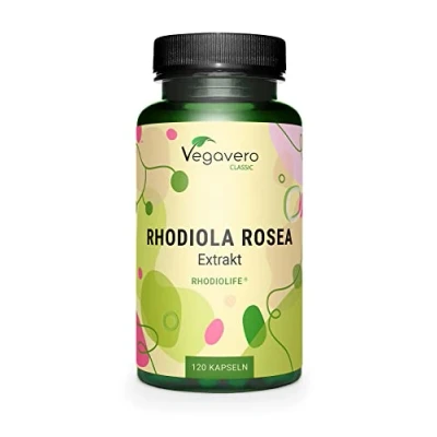 Afbeelding van Vegavero RHODIOLA ROSEA capsules PREMIUM GRONDSTOF RhodioLife® 3% Rosavin &amp; 1% Salidroside Rozenwortelextract 200 mg 120 Veganistisch