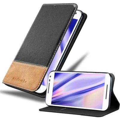 Afbeelding van Cadorabo Hoesje geschikt voor Motorola MOTO G3 in ZWART BRUIN Beschermhoes met magnetische sluiting, standfunctie en kaartvakje Book Case Cover Etui