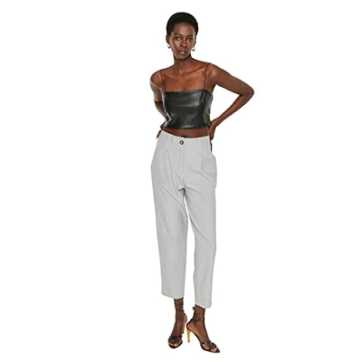 Afbeelding van Trendyol Grijze Wortel Hoge Taille Polyviscose Geweven Stof Broek Twoss22Pl0280