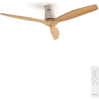 Afbeelding van CREATE/WINDCALM DC/Witte DC plafondventilator met natuurlijke houten messen/Stil, timer