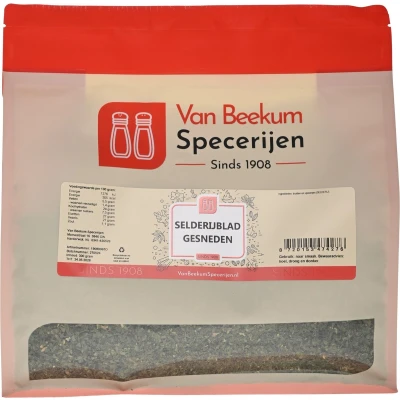 Afbeelding van Van Beekum Specerijen Selderijblad Gesneden 300 gram (hersluitbare stazak)