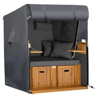Afbeelding van Beschermhoes voor strandkorf, Oxford 600D weefsel met duurzame pvc coating, winterbestendig stabiel, waterdicht, grijs (135 x 105 175/140 cm)