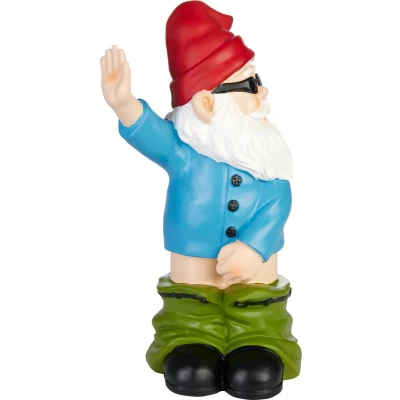 Afbeelding van BRUBAKER Plassende Tuinkabouter Kabouter met Zonnebril en Muts Grappig Tuinbeeldje Weerbestendige Decoratie voor Tuin Camping Tuindecoratie Buiten 23 cm hoog