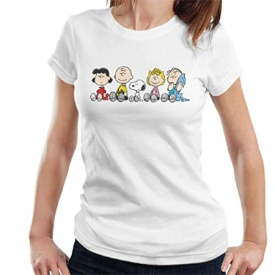 Afbeelding van Peanuts The Gang Sit Down T shirt voor dames, Wit, XXL