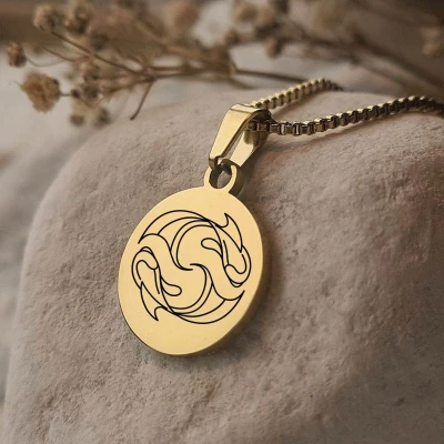 Afbeelding van Gegraveerde ketting Sterrenbeeld Lijntekening Vissen Gegraveerd Gold Plated Juwelia