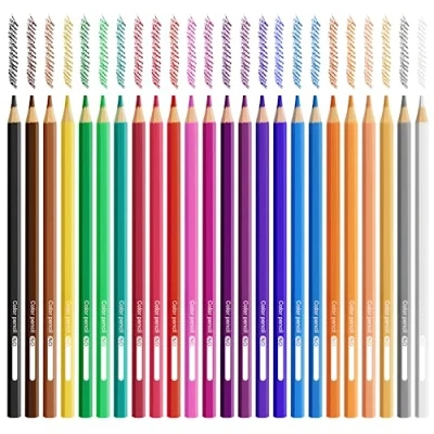 Afbeelding van WISYOK kleurpotloden, set van 24 kleuren, zeshoekige houten potloden, kleurpotloden in kartonnen etui voor beginners tot school