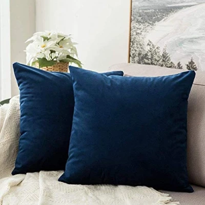 Afbeelding van MIULEE Fluweelzachte, decoratieve kussensloop, kussenslopen, luxueuze kussenslopen voor woonkamer, bank, slaapkamer met onzichtbare rits, vierkant, 50 x cm, 2 stuks, marineblauw (Navy Blue)