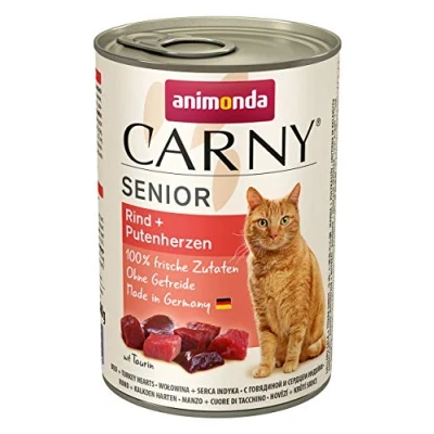 Afbeelding van Animonda Carny Senior, nat voer voor katten vanaf 7 jaar, runds + putenhartjes, 6 x 400 g