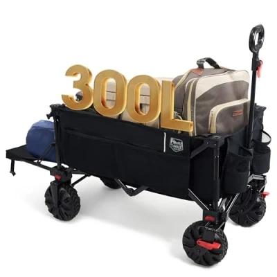 Afbeelding van TIMBER RIDGE XXL opvouwbare strandwagen met achterklep, 135 kg zware festivalwagen afneembare brede wielen en verstelbaar handvat voor buiten kamperen tuin winkelen, zwart