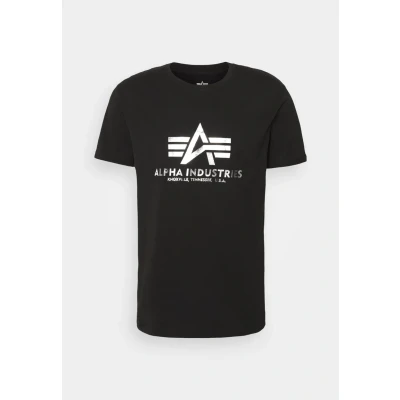 Afbeelding van Alpha Industries Basic Print Tshirt print, Heren, Maat: Small, Black/metalsilver