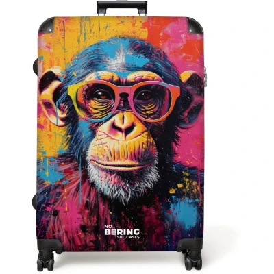 Afbeelding van NoBoringSuitcases.com® Koffer groot Reiskoffer lichtgewicht Chimpansee met bril in graffiti stijl Rolkoffer 4 wielen Grote trolley XL 98 liter bagage