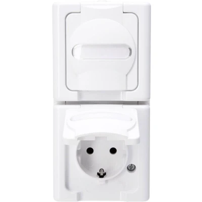 Afbeelding van Kopp 131402009 BlueElectric Compleet Wandcontactdoos met randaarde en klapdeksel spatwaterdicht Arctisch wit 2 voudig