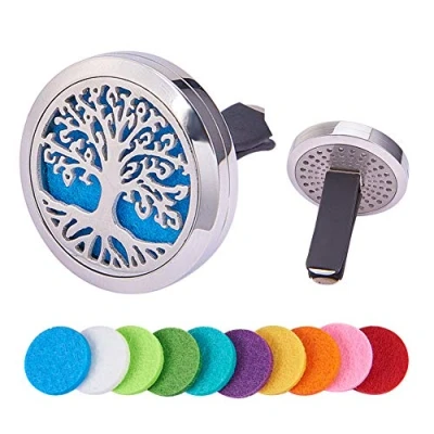 Afbeelding van BENECREAT Levensboom Auto Luchtverfrisser Aromatherapie Essentiële Olie Diffuser Rvs Medaillon Met Vent Clip 10 Wasbare Vilt Pads
