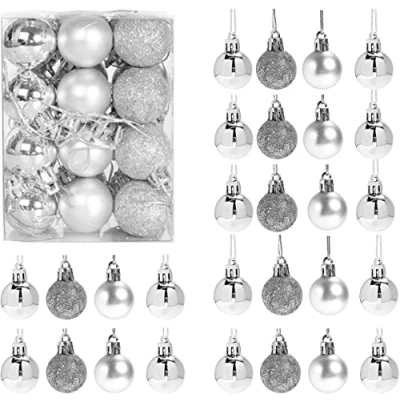 Afbeelding van Kerstballen, 30 mm/24 stuks, onbreekbaar, zilver, kerstboomdecoraties, balornamenten, ballen, hangende decoraties, vakantiedecoratie glanzend, mat, glitter