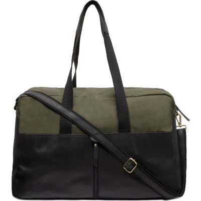 Afbeelding van Beocca Leren/canvas weekendtas Milo groen Leren handbagage reistas bruin