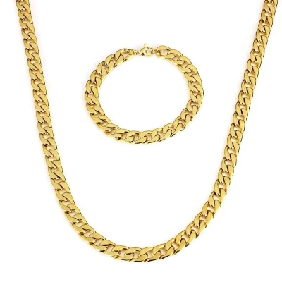 Afbeelding van Ketting + Armband Set Cuban Link Goud kleurig 5mm Kettingen Armbanden Sieraden Heren Cadeau voor Man