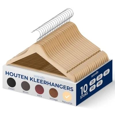 Afbeelding van SereneLife Kleerhanger Houten Hangers Antislip Ruimtebesparende Kledinghangers met 360 Draaibare Haak en Inkepingen 10 Stuks Duurzaam Sterk voor Hemden, Truien, Hoodies, Jurken