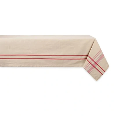 Afbeelding van DII Franse Stripe Tafelblad Collectie Boerderij Stijl Eettafel Linnen Tafelkleed, 60x120, Taupe/Rood