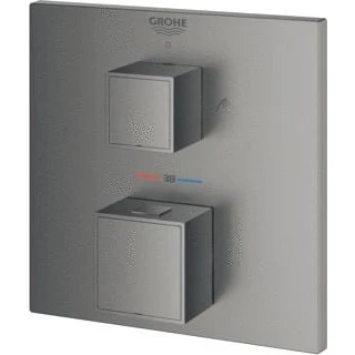 Afbeelding van Grohe grohtherm cube inbouwmengkraan opbouwdeel douche uitloop thermostaat 2 weg omstelinrichting hard graphite geborsteld 24155al0