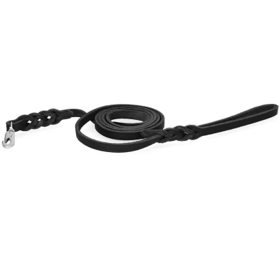 Afbeelding van Spotted! Pro Leren Showlijn 180 x 1,8 cm Met Kliphaaksluiting Hondenriem Hond Hondenlijn Doorgelooid Leer Zwart