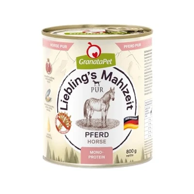 Afbeelding van GranataPet Liebling&#039;s Mahlzeit PUR paard, natte hondenvoer, voedsel voor honden zonder granen en toegevoegde suikers, complete voeding met veel vlees &amp; hoogwaardige oliën, 6 x 800 g