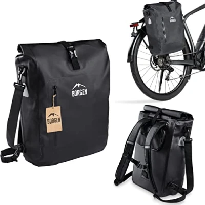 Afbeelding van Borgen fietstas voor bagagedrager 3 in 1 fietsrugzak I bagagedragertas schoudertas combi 100% waterdicht en reflecterend met afneembare laptoptas