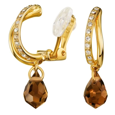 Afbeelding van Traveller Clip Oorbellen Oorhangers Dames Goudkleurig Preciosa Kristal Bruin Druppel 30x5 mm 157569