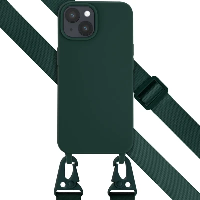 Afbeelding van Apple iPhone 15 Hoesje Siliconen en TPU (zacht) Selencia Softcase/Koordhoesje/Backcover Donkergroen Telefoonhoesje