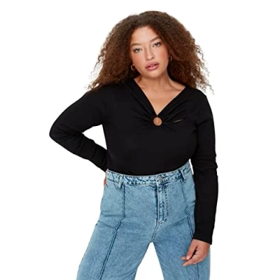 Afbeelding van Trendyol Zwarte Gebreide Blouse Met Koord En Boothals Tbbaw24Af00002