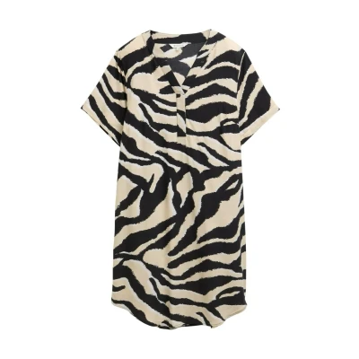Afbeelding van TOM Tailor Jurk, Dames, Maat: 36, Abstract beige zebra