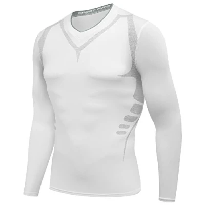 Afbeelding van AMZSPORT Heren compressieshirt lange mouwen functionele shirts basislaag, wit, S