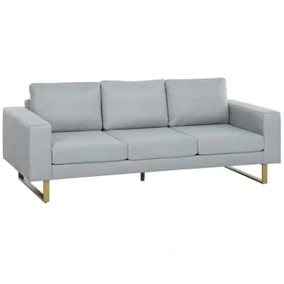 Afbeelding van HOMCOM 3 Sitzer Sofa Dreisitzer Stoffsofa mit Kissen Armlehne Leinenoptik für Schlafzimmer 200 x 82 78 cm Dunkelgrau