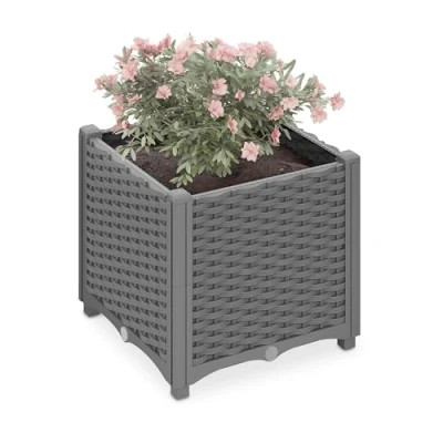 Afbeelding van plantenbak met waterreservoir kunststof 38 x 40 cm grijs