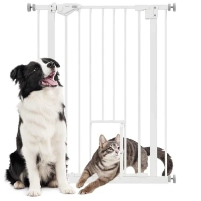 Afbeelding van PawHut Honden Deurhek, Baby Deurhek zonder boren, Traphekje, 74 80 cm Trapbescherming, Beschermhek, Automatische vergrendeling, Staal, Wit