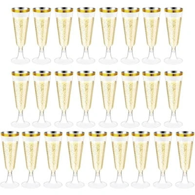 Afbeelding van Sitayakuma Fluit, champagne, kunststof, herbruikbaar, 25 stuks, 150 ml, bierbeker, wijn, cocktail, voor feestjes, verjaardag, bruiloft, tuin