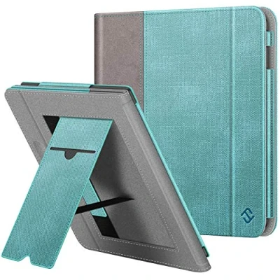 Afbeelding van Fintie hoes voor Kobo Libra H2O 7 inch eReader Premium PU Leather Stand Case Protective Cover met Card Slot, Handband en Slaap/Wek Functie, Denim Turquoise