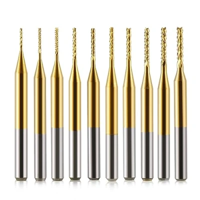 Afbeelding van Trvoxviq 10 stuks hardmetalen schachtfrees, 1/8 schacht, titanium coating, CNC frees, snijset, voorfrees, draaibraamgereedschap, gravurebits voor PCB/SMT/hardhout/printplaat/vezel, 0,6 1,5 mm