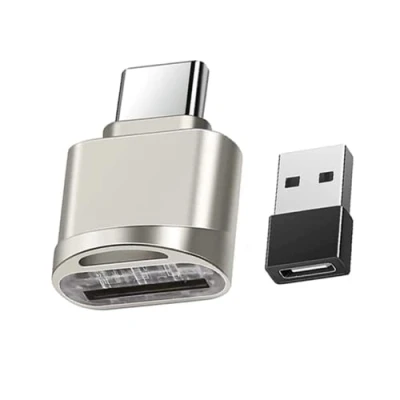 Afbeelding van Micro SD kaartlezer USB C, type C met adapter, OTG naar SDXC SDHC kaartlezer, geschikt voor Samsung, MacBook, smartphones, tablets, enz. (zilver)