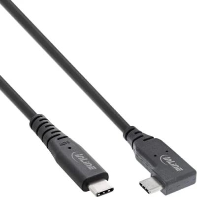 Afbeelding van InLine® USB4 kabel, USB C, eenzijdig gehoekt, PD 240W, 8K60Hz, TPE zwart, 1m