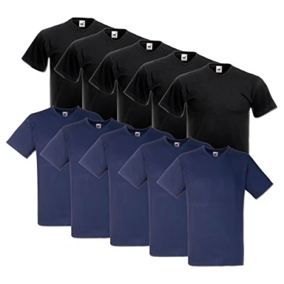 Afbeelding van Fruit of the Loom T shirt, met V hals, in verschillende maten en kleuren, 10 stuks, 5 zwart donker marineblauw, L