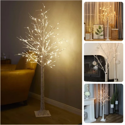 Afbeelding van Cheqo® LED Lichtboom Kerstbloesem Kerstboom Kerstversiering Lichttakken Kerstverlichting 1.80m Berkenboom Binnen/Buiten Verlichting 600 LED&#039;s Met Timer