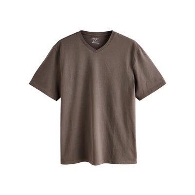 Afbeelding van Next Vneck Tshirt basic, Heren, Maat: Small, Neutral brown