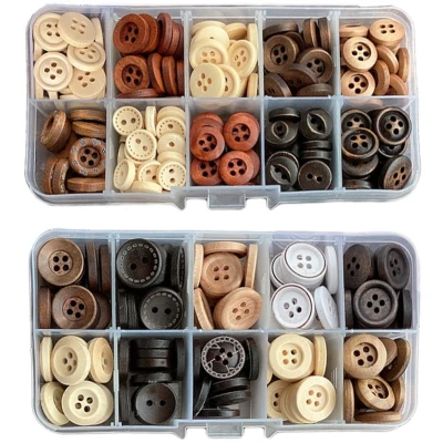 Afbeelding van Houten Knoop, Binblin 200 STKS Ambachtelijke Knopen Ronde Voor Jas Shirt Of Andere Kleding En Decoratie Naaien Craft (15mm + 18mm)