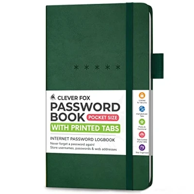 Afbeelding van Clever Fox Wachtwoordboek Alfabetized Internet Address &amp; Password Organizer Computer Website Keeper Notebook Log in Wachtwoord Journal Pocket, 9.5x16cm, Hardcover (Donkergroen)