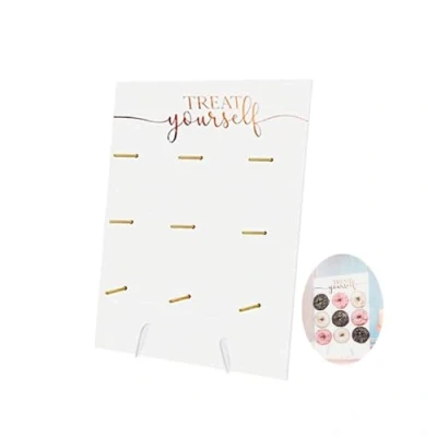 Afbeelding van Donut muur houten displaystandaard voor 9 donuts, herbruikbare rustieke desserttafelbord, donuthouder Kerstmis, bruiloft, verjaardag, familiefeest, festival, tafeldecoratie zal niet omvallen